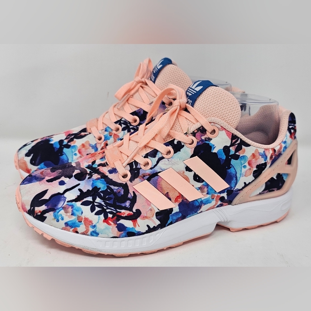 adidas Women's Floral Print Athletic Shoes in Peach and Blue